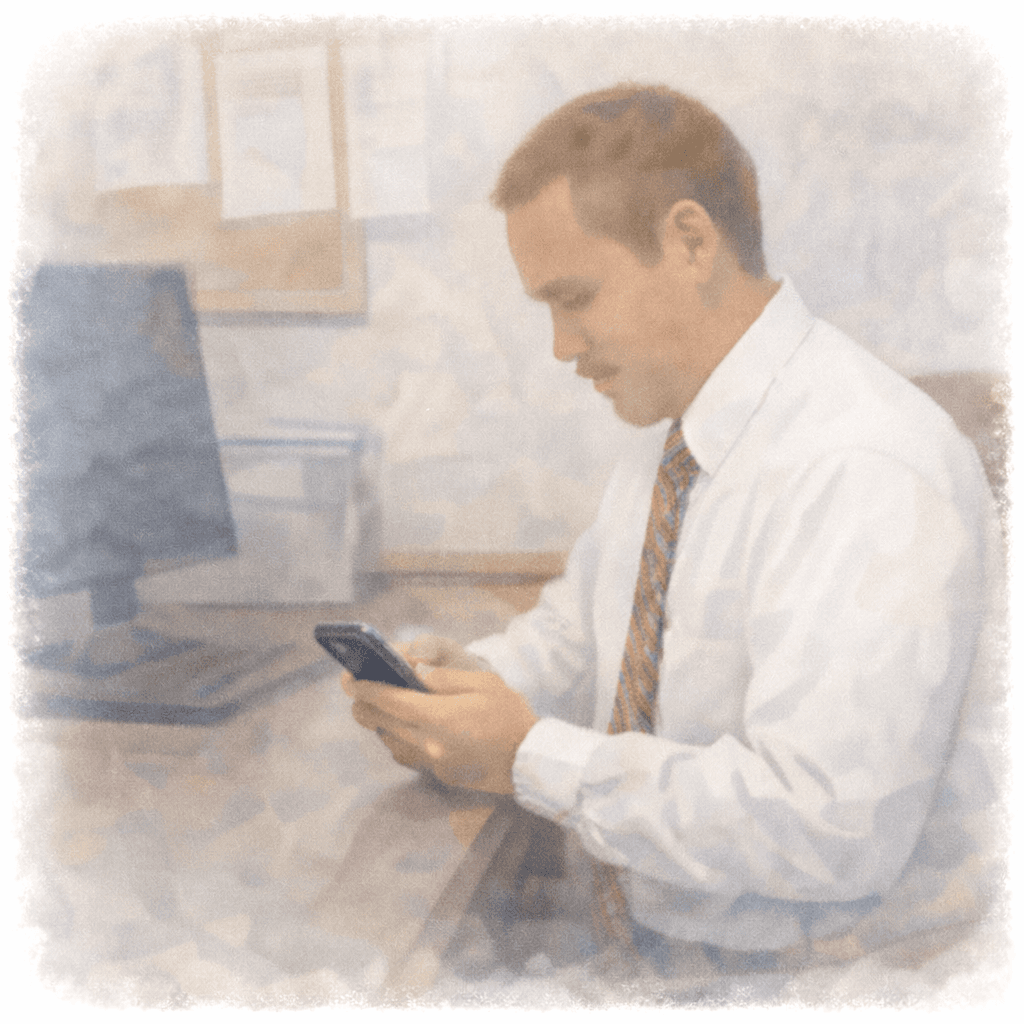 Watercolor illustration of a ward clerk working on their phone